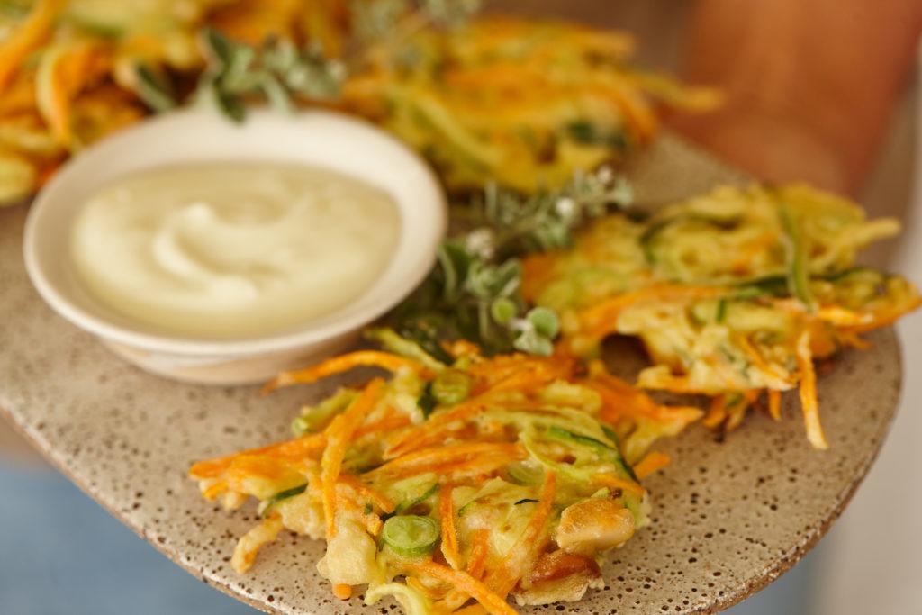 Healthy comfort food for chilly days: quick & crunchy macadamia & vegie fritters