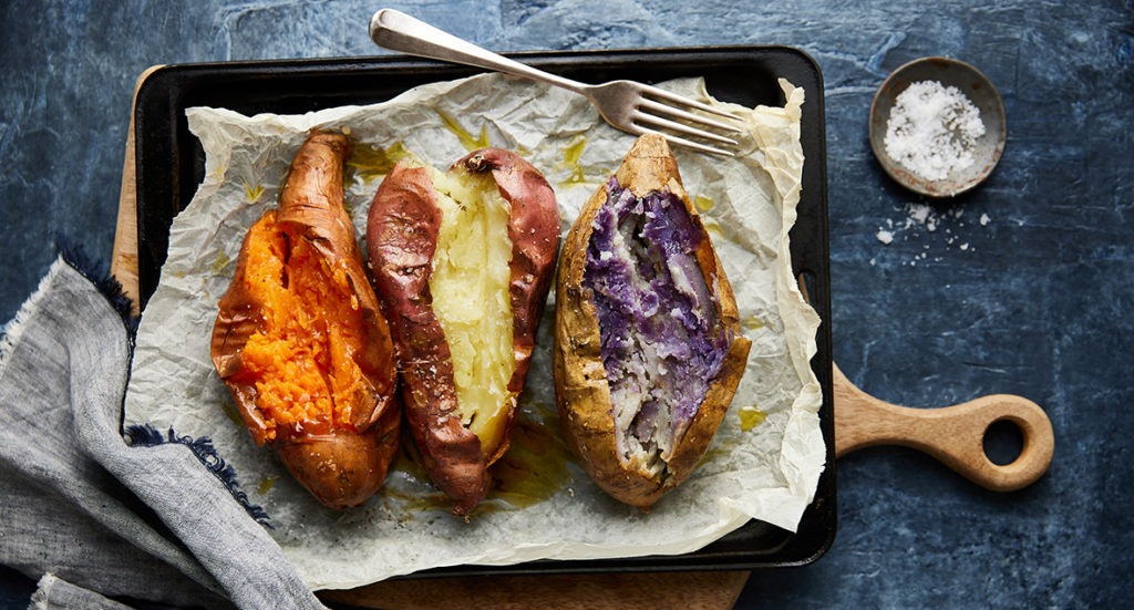 You can find sweet potatoes in gold, red, purple and white varieties