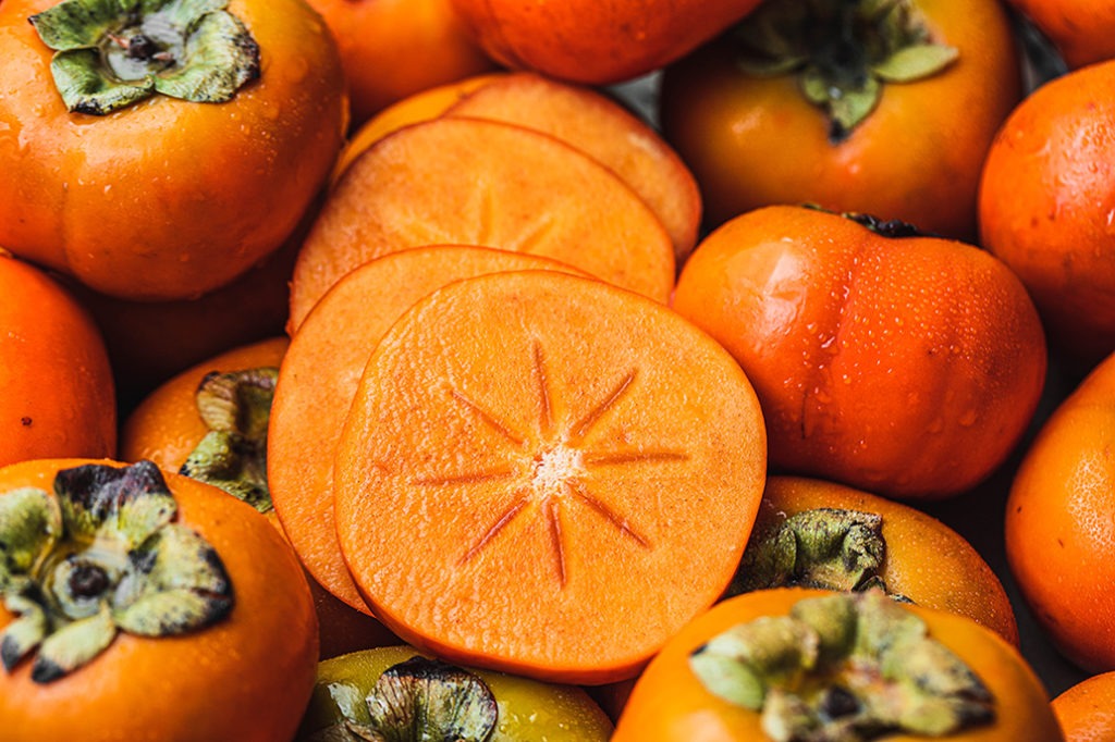 Sweet persimmons like the Fuyu have a striking star-shaped centre.