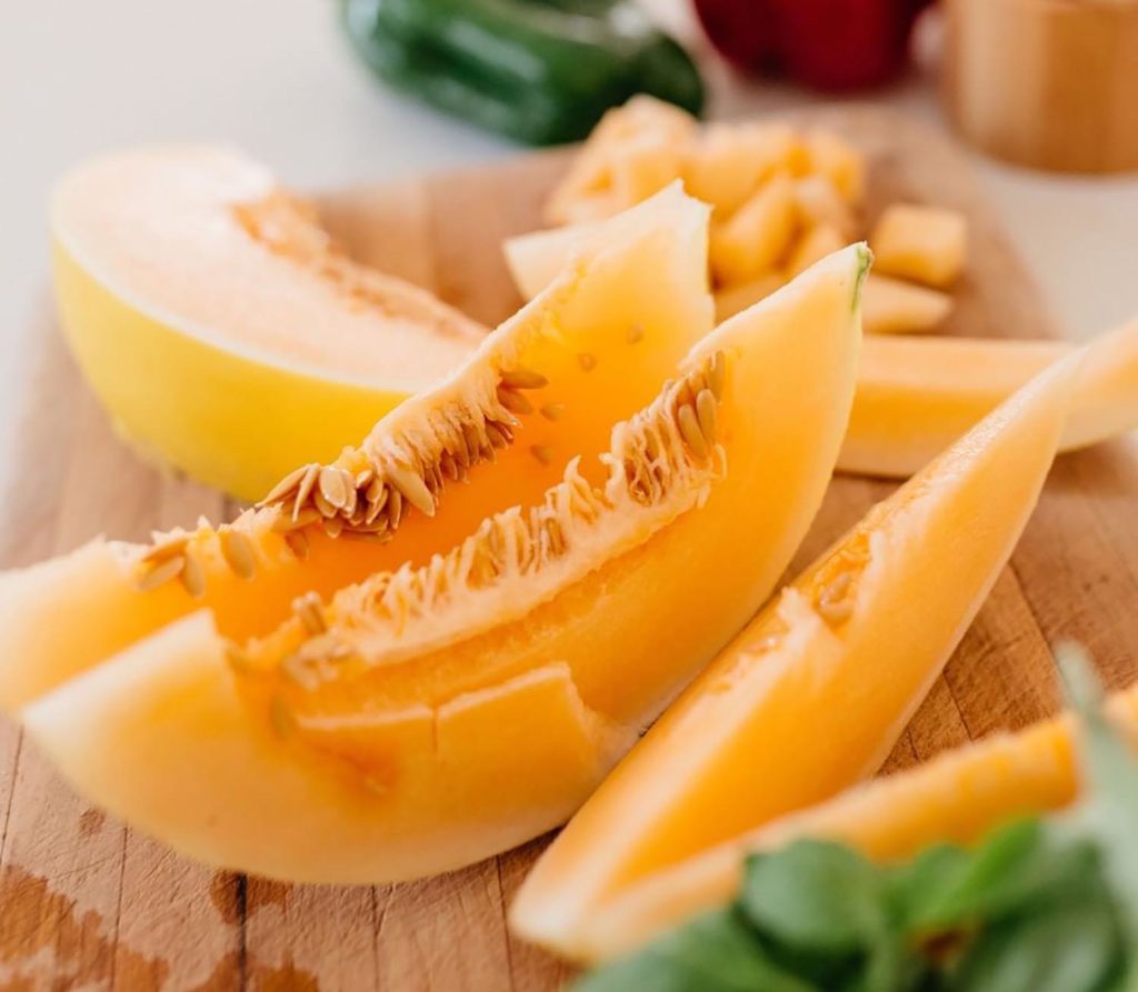 The Orange Candy melon is a super-sweet, crisp new variety that you'll start to see more of in-store