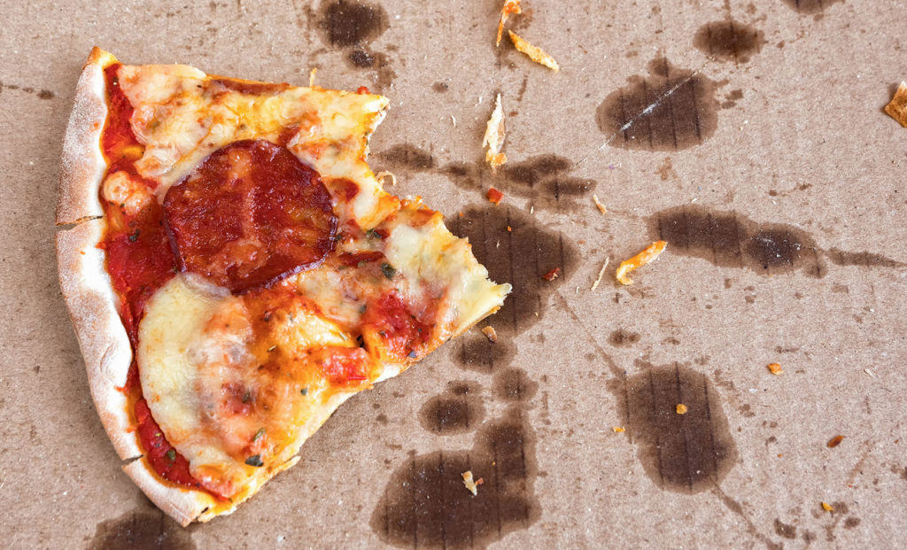 Greasy, cheesy pizza boxes can't be recycled.