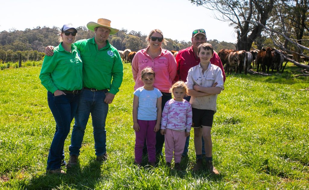 Bianca Tarrant and Dave McGiveron with Eungella Shorthorns' Michelle Newton, Scott Thomas and family