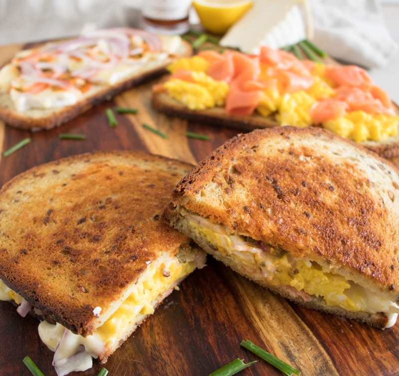 Spicy smoked salmon egg and cheese sandwiches