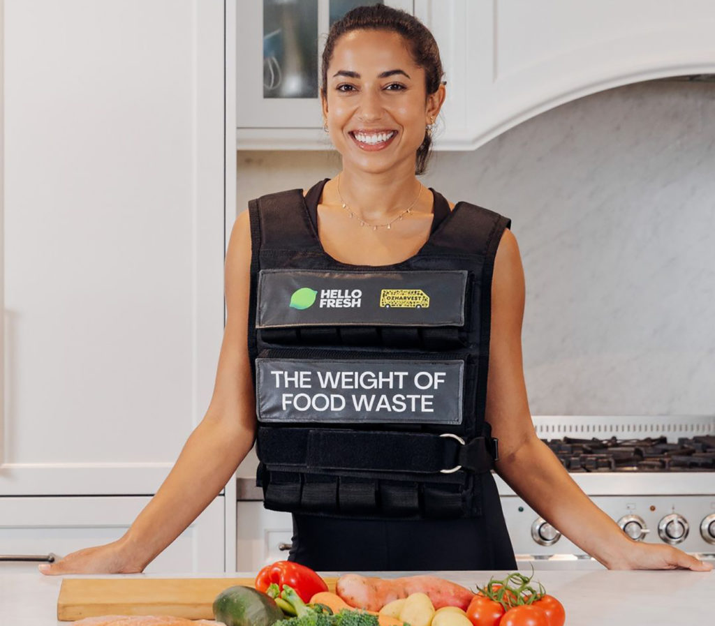 The weight of food waste vest, worn by trainer Brooke Jowett