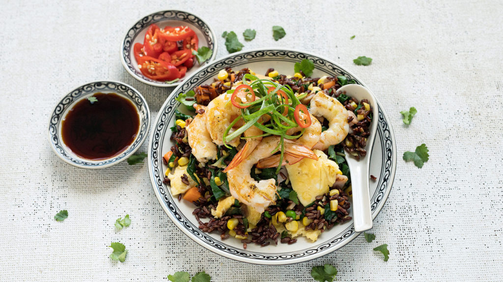 Healthy recipes: gluten-free fried black rice with prawns